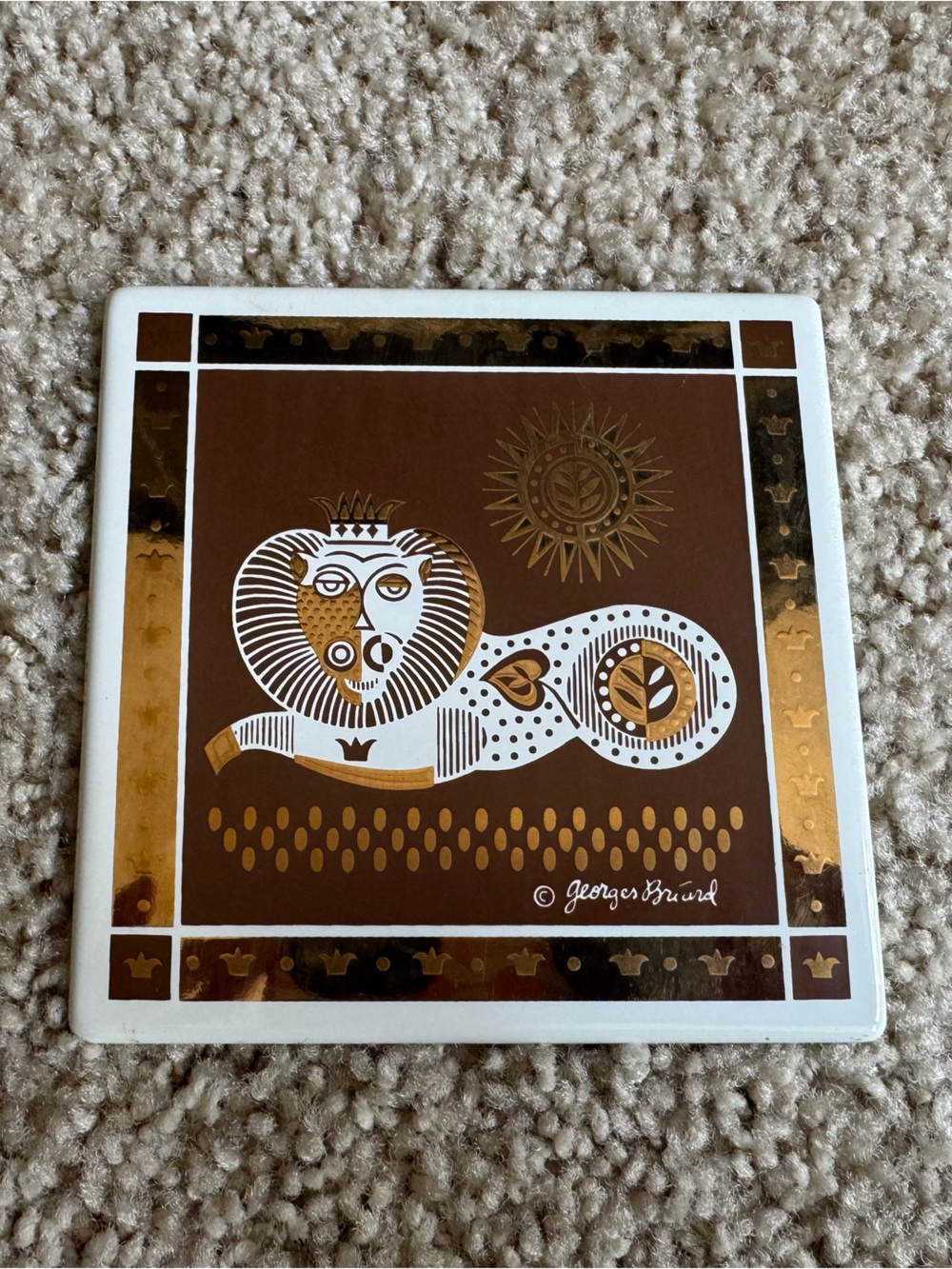 Vintage Georges Briard Decorative Lion Metal Tile
